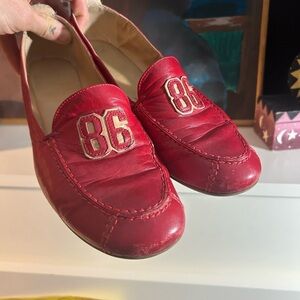 HOST PICK Vintage Y2K Vibrant Red Leather Loafers with '86' Detail Rare Italy 38
